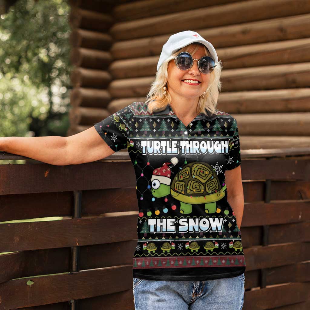 Turtle Through The Snow Christmas Women Polo Shirt - Wonder Print Shop
