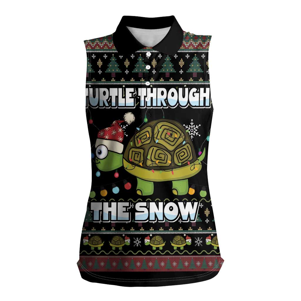 Turtle Through The Snow Christmas Women Sleeveless Polo Shirt - Wonder Print Shop