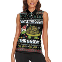 Turtle Through The Snow Christmas Women Sleeveless Polo Shirt - Wonder Print Shop