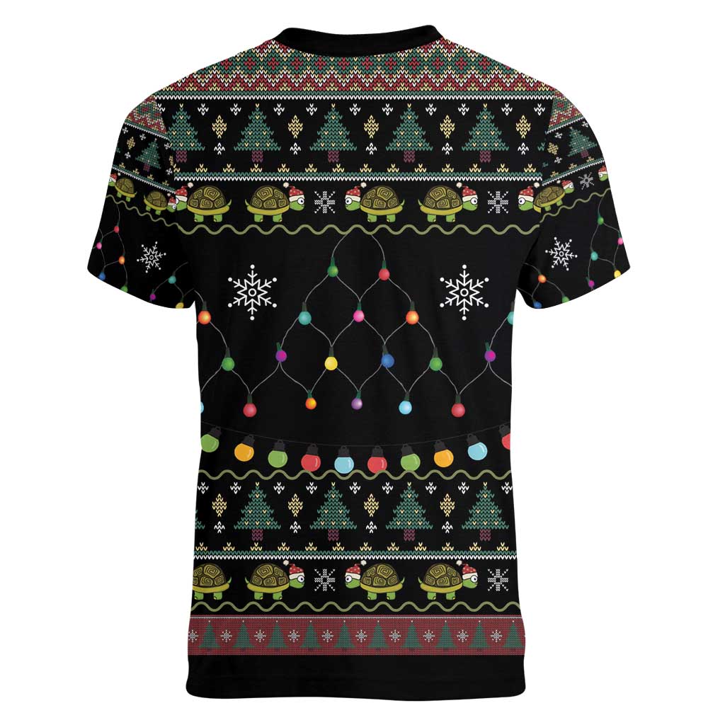 Turtle Through The Snow Christmas Women V-Neck T-Shirt - Wonder Print Shop
