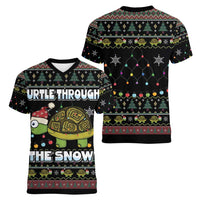 Turtle Through The Snow Christmas Women V-Neck T-Shirt - Wonder Print Shop