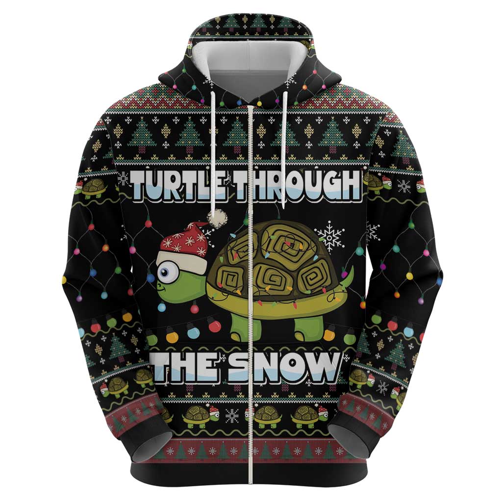 Turtle Through The Snow Christmas Zip Hoodie - Wonder Print Shop