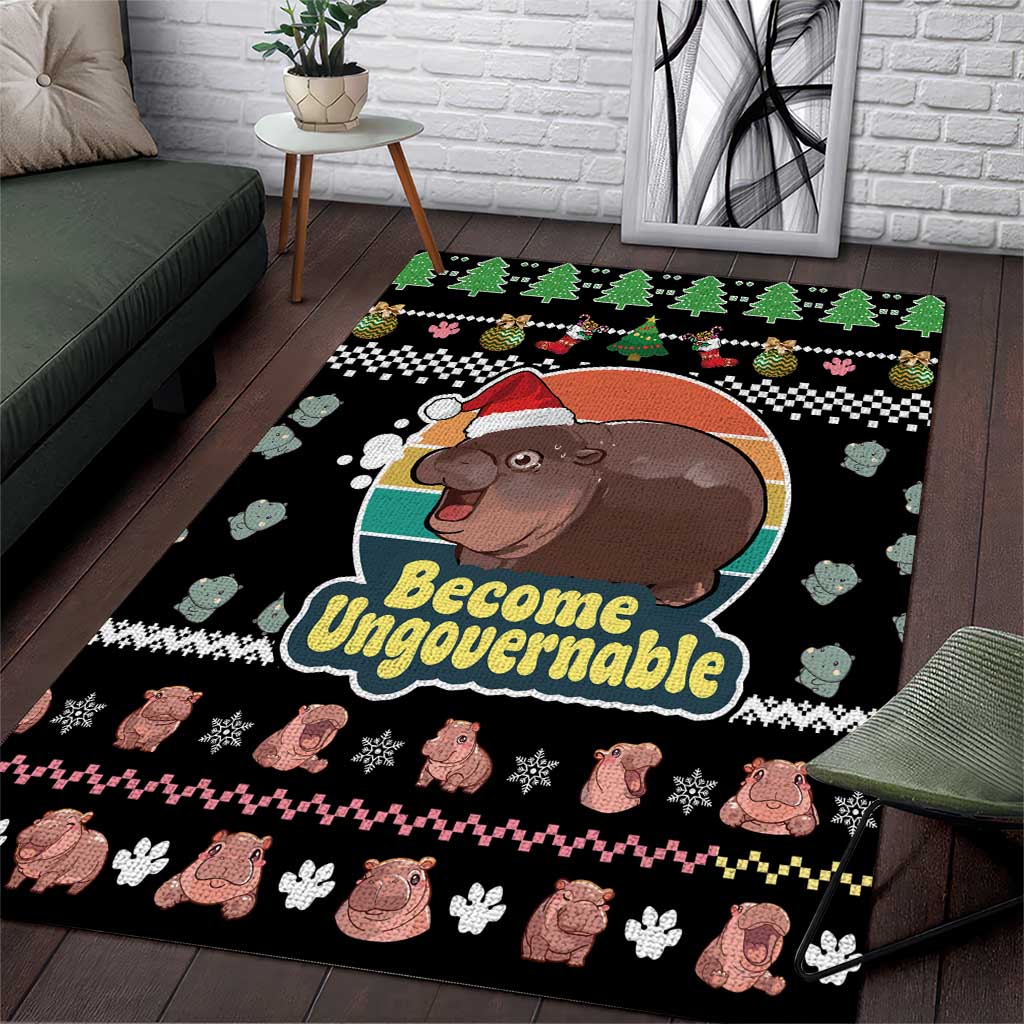 Christmas Become Ungovernable Moo Deng Area Rug Humor Cute Baby Hippo Joke - Wonder Print Shop