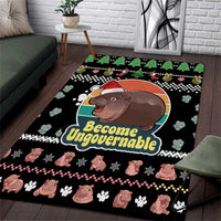 Christmas Become Ungovernable Moo Deng Area Rug Humor Cute Baby Hippo Joke - Wonder Print Shop