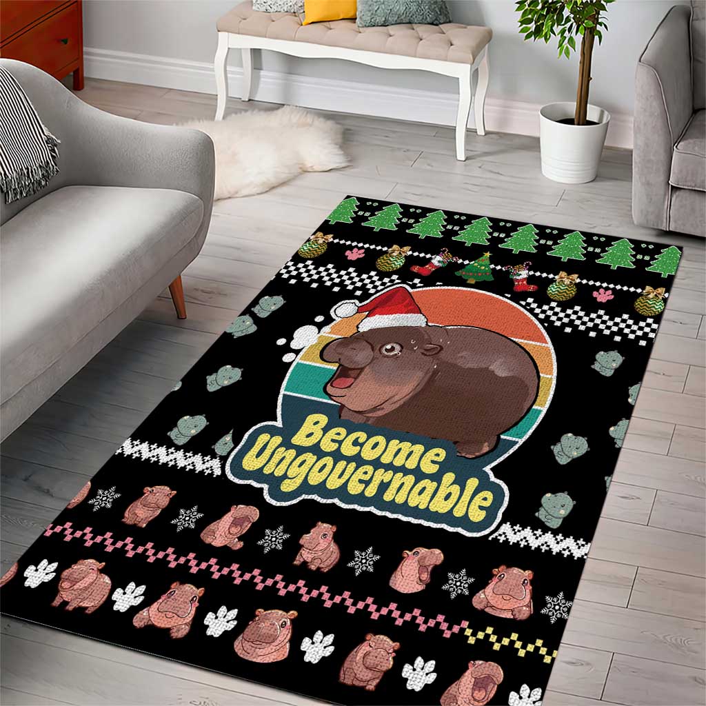 Christmas Become Ungovernable Moo Deng Area Rug Humor Cute Baby Hippo Joke - Wonder Print Shop