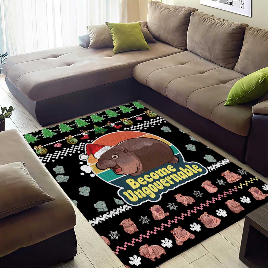 Christmas Become Ungovernable Moo Deng Area Rug Humor Cute Baby Hippo Joke - Wonder Print Shop