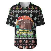 Christmas Become Ungovernable Moo Deng Baseball Jersey Humor Cute Baby Hippo Joke - Wonder Print Shop