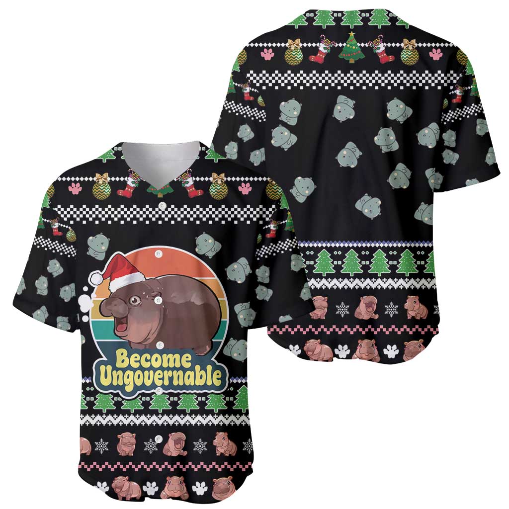 Christmas Become Ungovernable Moo Deng Baseball Jersey Humor Cute Baby Hippo Joke - Wonder Print Shop