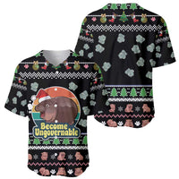 Christmas Become Ungovernable Moo Deng Baseball Jersey Humor Cute Baby Hippo Joke - Wonder Print Shop