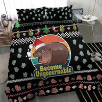 Christmas Become Ungovernable Moo Deng Bedding Set Humor Cute Baby Hippo Joke - Wonder Print Shop