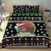 Christmas Become Ungovernable Moo Deng Bedding Set Humor Cute Baby Hippo Joke - Wonder Print Shop