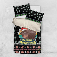 Christmas Become Ungovernable Moo Deng Bedding Set Humor Cute Baby Hippo Joke - Wonder Print Shop