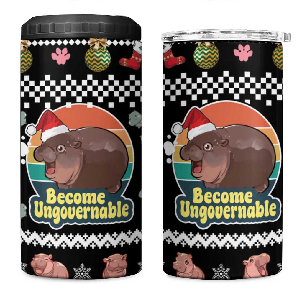Christmas Become Ungovernable Moo Deng 4 in 1 Can Cooler Tumbler Humor Cute Baby Hippo Joke - Wonder Print Shop