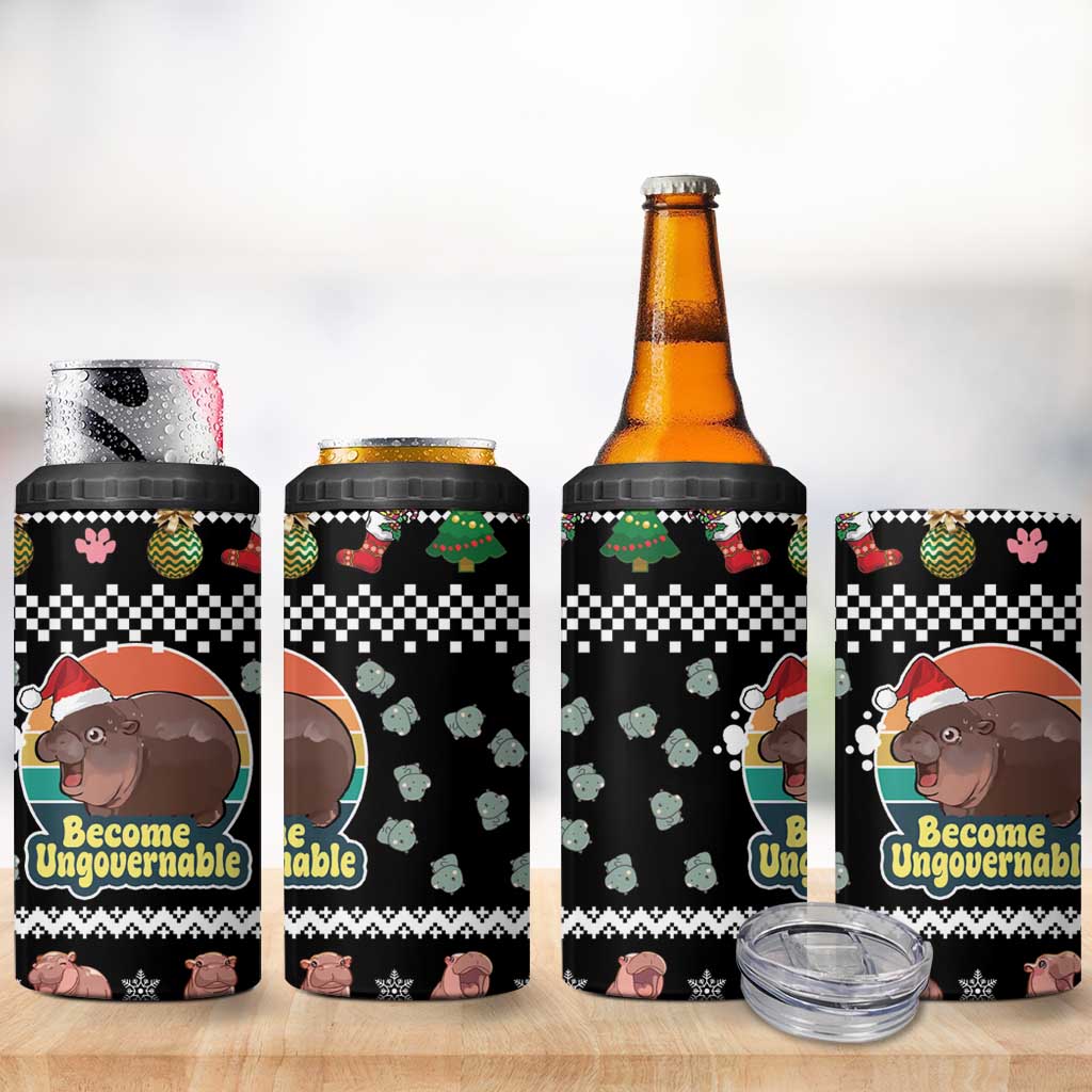 Christmas Become Ungovernable Moo Deng 4 in 1 Can Cooler Tumbler Humor Cute Baby Hippo Joke - Wonder Print Shop