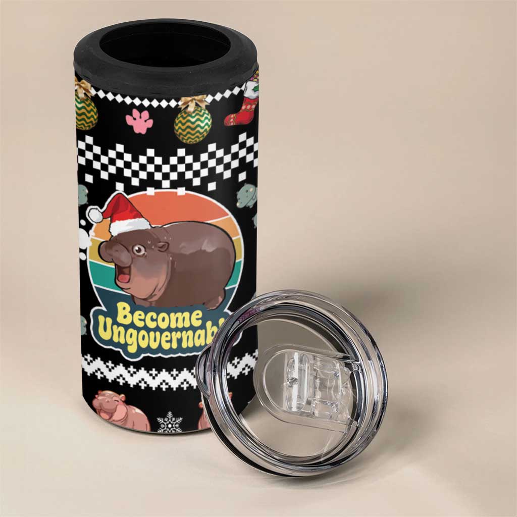 Christmas Become Ungovernable Moo Deng 4 in 1 Can Cooler Tumbler Humor Cute Baby Hippo Joke - Wonder Print Shop