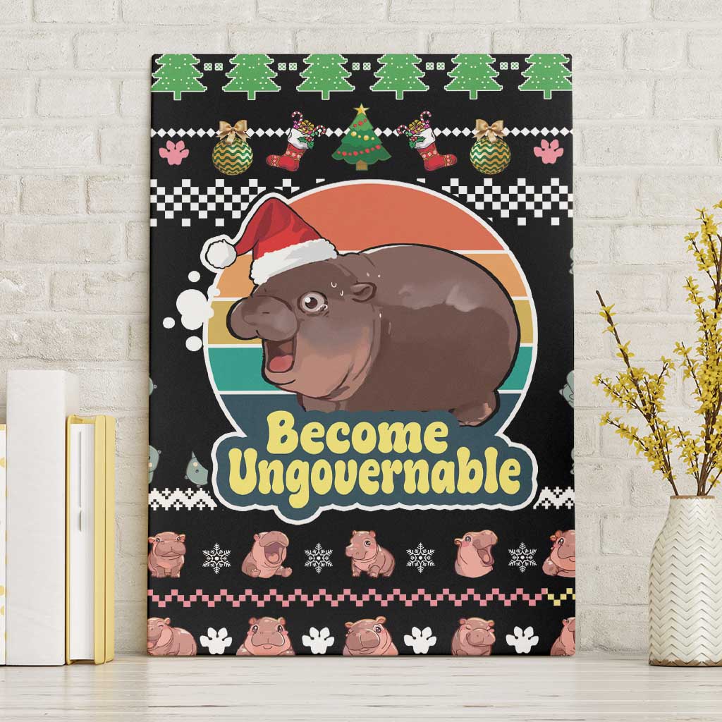 Christmas Become Ungovernable Moo Deng Canvas Wall Art Humor Cute Baby Hippo Joke - Wonder Print Shop