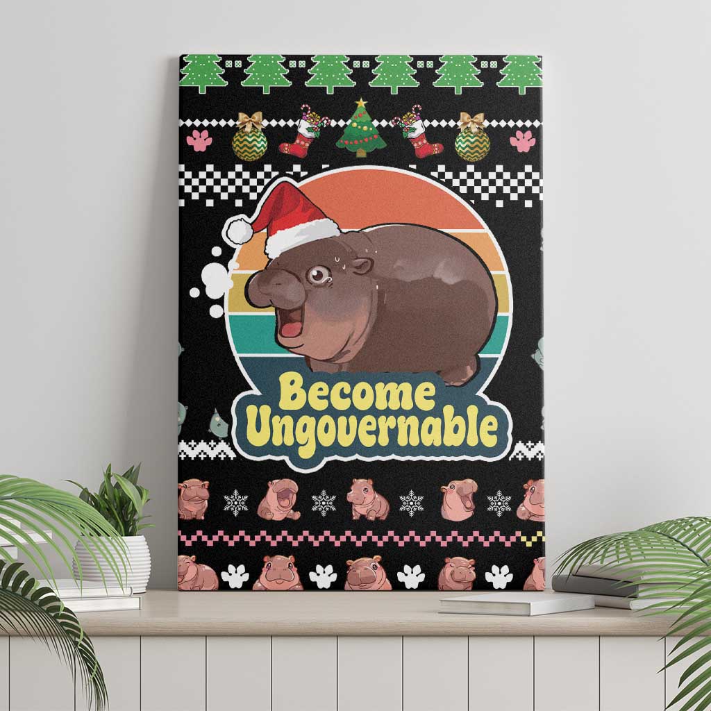 Christmas Become Ungovernable Moo Deng Canvas Wall Art Humor Cute Baby Hippo Joke - Wonder Print Shop