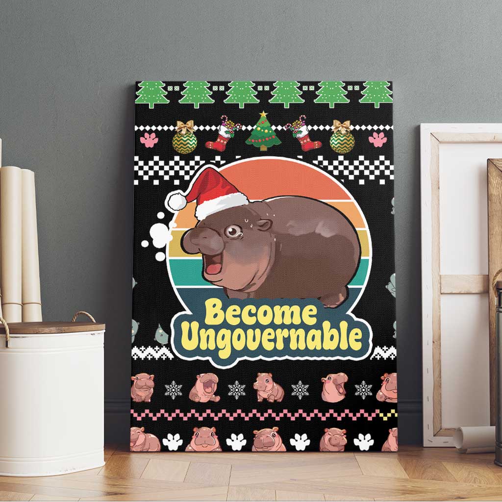 Christmas Become Ungovernable Moo Deng Canvas Wall Art Humor Cute Baby Hippo Joke - Wonder Print Shop