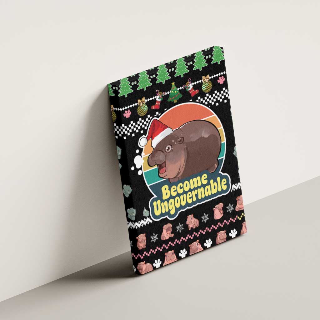 Christmas Become Ungovernable Moo Deng Canvas Wall Art Humor Cute Baby Hippo Joke - Wonder Print Shop