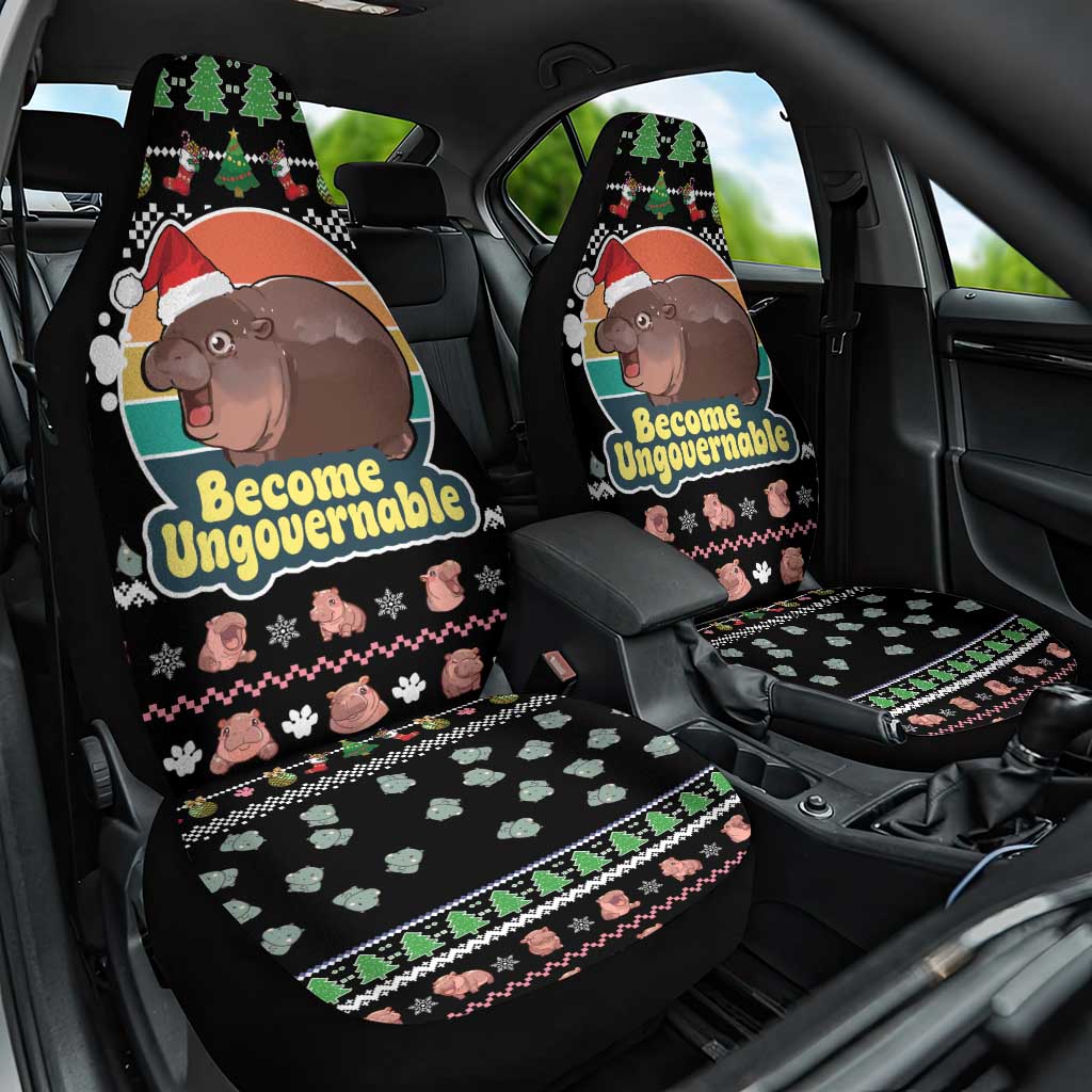 Christmas Become Ungovernable Moo Deng Car Seat Cover Humor Cute Baby Hippo Joke - Wonder Print Shop