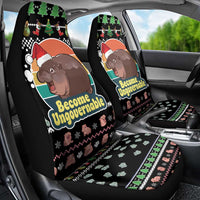 Christmas Become Ungovernable Moo Deng Car Seat Cover Humor Cute Baby Hippo Joke - Wonder Print Shop