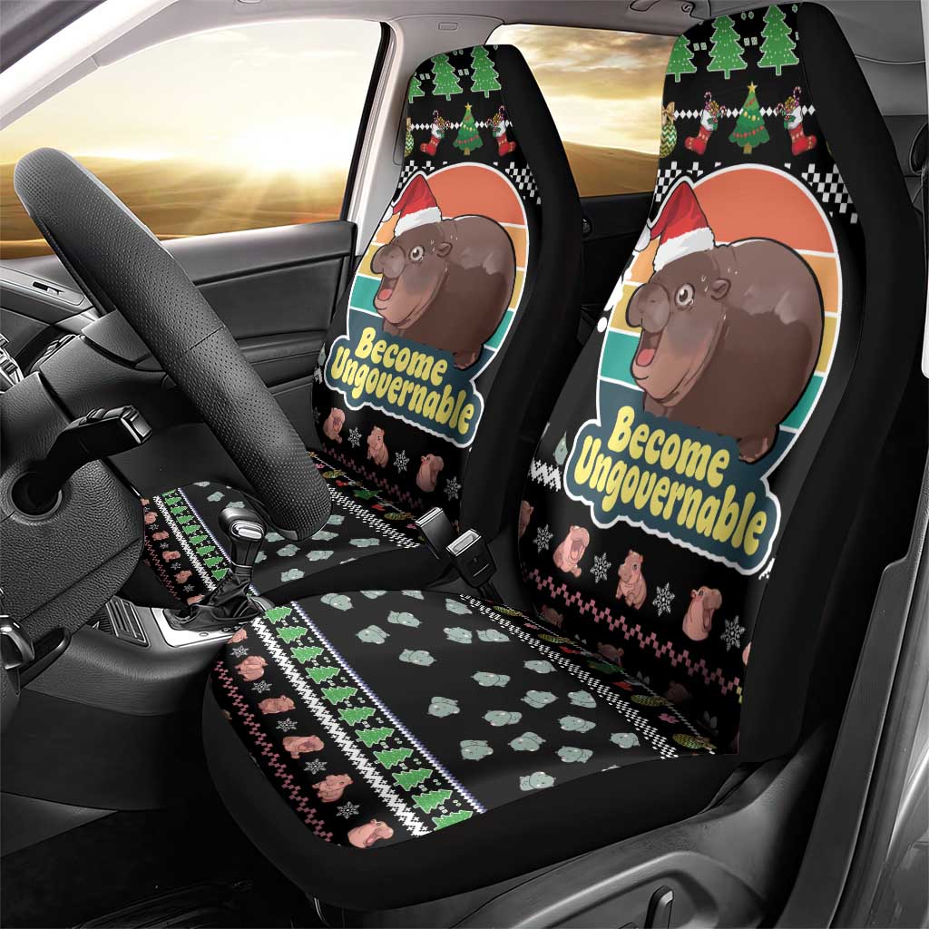 Christmas Become Ungovernable Moo Deng Car Seat Cover Humor Cute Baby Hippo Joke - Wonder Print Shop