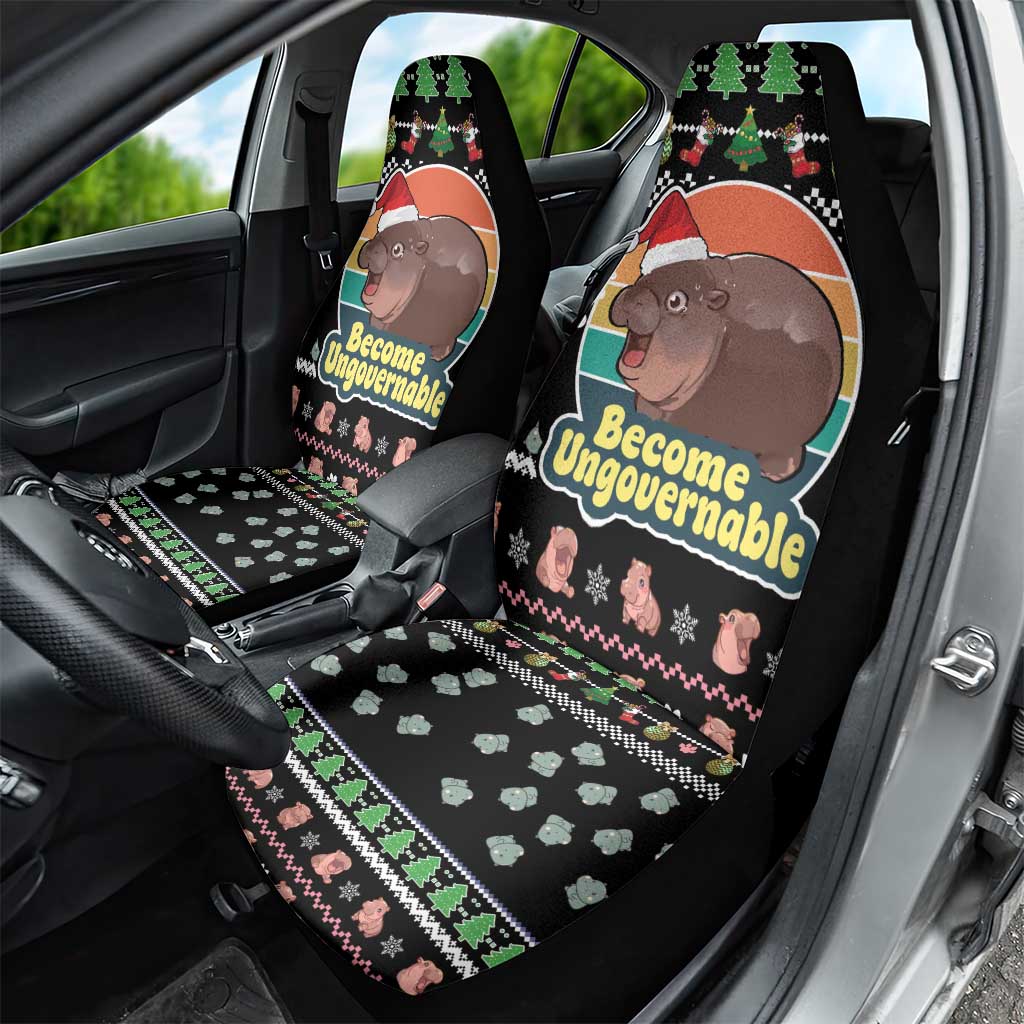 Christmas Become Ungovernable Moo Deng Car Seat Cover Humor Cute Baby Hippo Joke - Wonder Print Shop