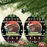Christmas Become Ungovernable Moo Deng Ceramic Ornament Humor Cute Baby Hippo Joke - Wonder Print Shop