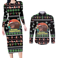 Christmas Become Ungovernable Moo Deng Couples Matching Long Sleeve Bodycon Dress and Long Sleeve Button Shirt Humor Cute Baby Hippo Joke - Wonder Print Shop