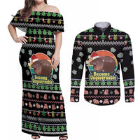 Christmas Become Ungovernable Moo Deng Couples Matching Off Shoulder Maxi Dress and Long Sleeve Button Shirt Humor Cute Baby Hippo Joke - Wonder Print Shop