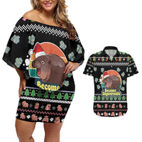 Christmas Become Ungovernable Moo Deng Couples Matching Off Shoulder Short Dress and Hawaiian Shirt Humor Cute Baby Hippo Joke - Wonder Print Shop