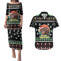 Christmas Become Ungovernable Moo Deng Couples Matching Puletasi and Hawaiian Shirt Humor Cute Baby Hippo Joke - Wonder Print Shop