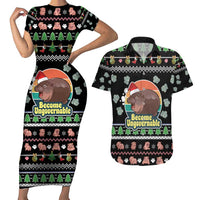 Christmas Become Ungovernable Moo Deng Couples Matching Short Sleeve Bodycon Dress and Hawaiian Shirt Humor Cute Baby Hippo Joke - Wonder Print Shop