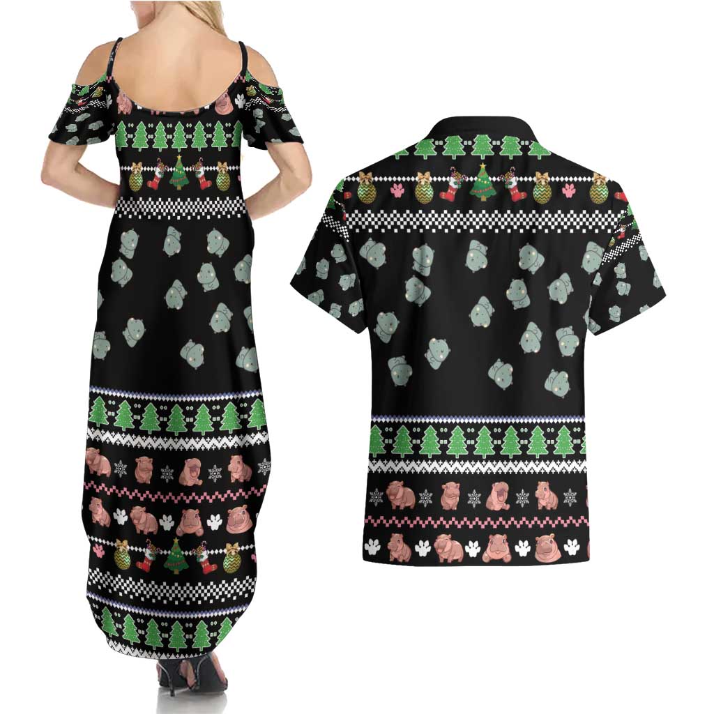 Christmas Become Ungovernable Moo Deng Couples Matching Summer Maxi Dress and Hawaiian Shirt Humor Cute Baby Hippo Joke - Wonder Print Shop