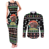 Christmas Become Ungovernable Moo Deng Couples Matching Tank Maxi Dress and Long Sleeve Button Shirt Humor Cute Baby Hippo Joke - Wonder Print Shop
