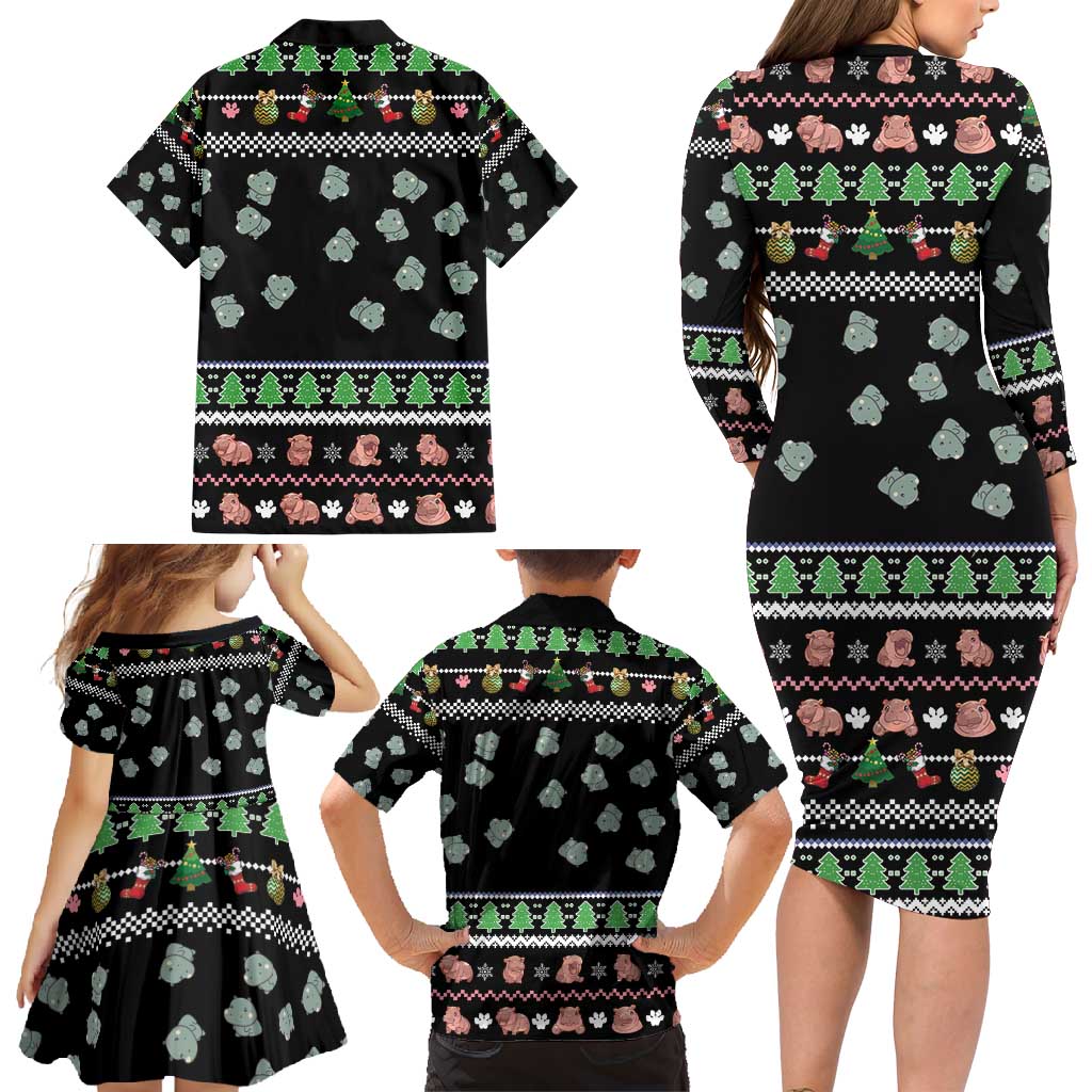 Christmas Become Ungovernable Moo Deng Family Matching Long Sleeve Bodycon Dress and Hawaiian Shirt Humor Cute Baby Hippo Joke - Wonder Print Shop