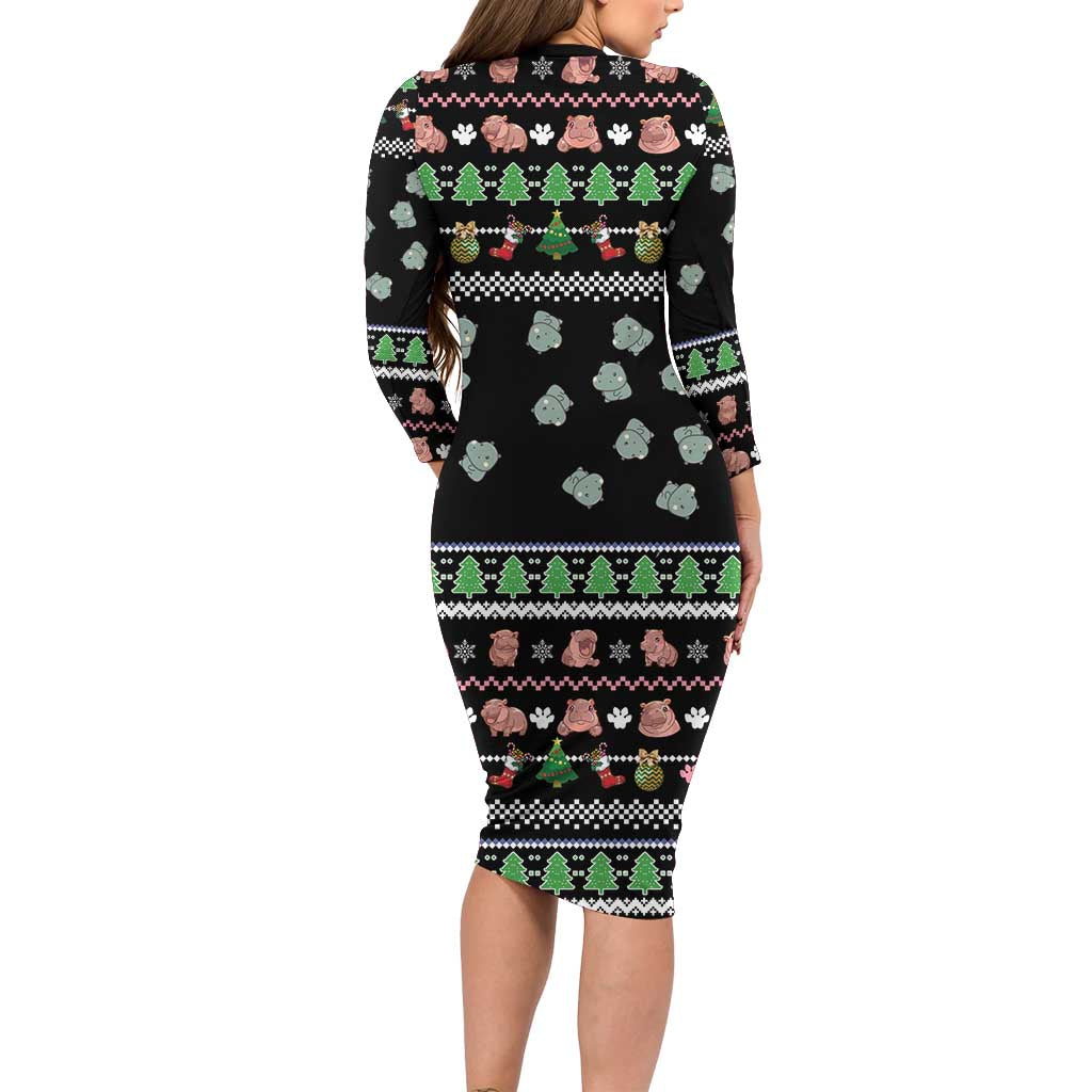 Christmas Become Ungovernable Moo Deng Family Matching Long Sleeve Bodycon Dress and Hawaiian Shirt Humor Cute Baby Hippo Joke - Wonder Print Shop
