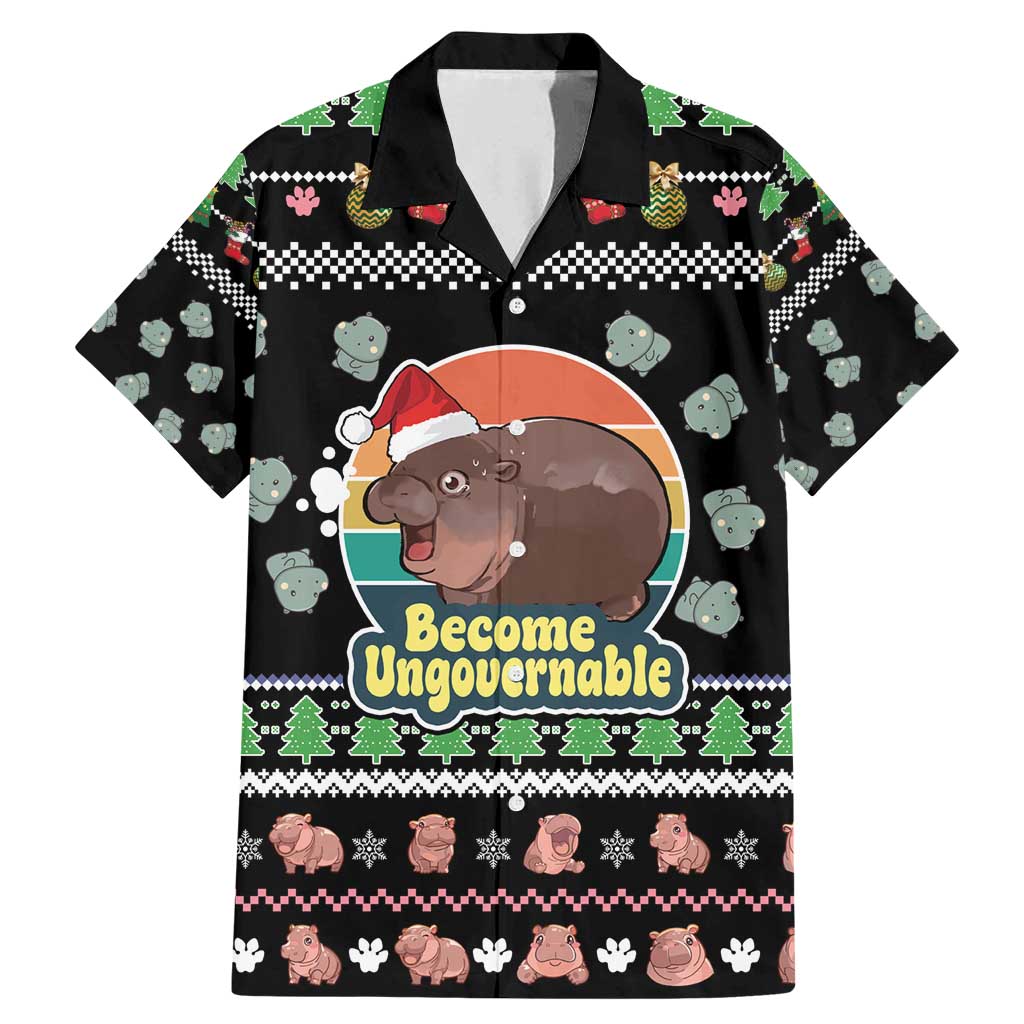 Christmas Become Ungovernable Moo Deng Family Matching Mermaid Dress and Hawaiian Shirt Humor Cute Baby Hippo Joke - Wonder Print Shop
