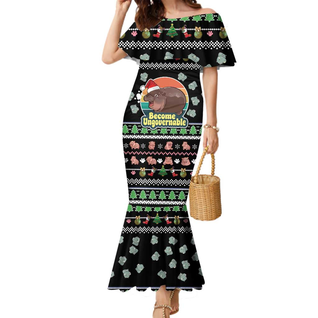 Christmas Become Ungovernable Moo Deng Family Matching Mermaid Dress and Hawaiian Shirt Humor Cute Baby Hippo Joke - Wonder Print Shop