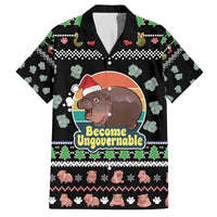 Christmas Become Ungovernable Moo Deng Family Matching Off The Shoulder Long Sleeve Dress and Hawaiian Shirt Humor Cute Baby Hippo Joke - Wonder Print Shop