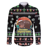 Christmas Become Ungovernable Moo Deng Family Matching Off The Shoulder Long Sleeve Dress and Hawaiian Shirt Humor Cute Baby Hippo Joke - Wonder Print Shop