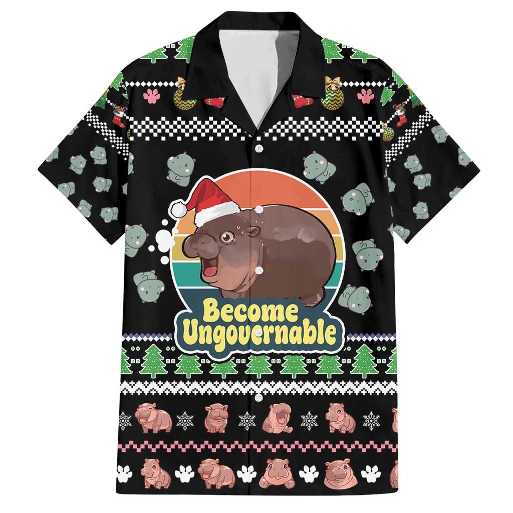 Christmas Become Ungovernable Moo Deng Family Matching Off Shoulder Maxi Dress and Hawaiian Shirt Humor Cute Baby Hippo Joke - Wonder Print Shop