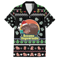 Christmas Become Ungovernable Moo Deng Family Matching Off Shoulder Maxi Dress and Hawaiian Shirt Humor Cute Baby Hippo Joke - Wonder Print Shop