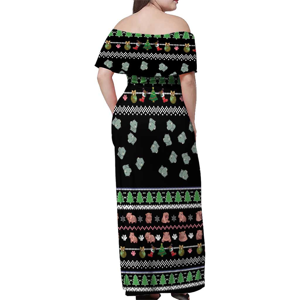 Christmas Become Ungovernable Moo Deng Family Matching Off Shoulder Maxi Dress and Hawaiian Shirt Humor Cute Baby Hippo Joke - Wonder Print Shop