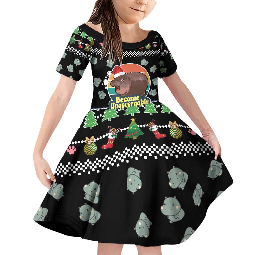 Christmas Become Ungovernable Moo Deng Family Matching Off Shoulder Short Dress and Hawaiian Shirt Humor Cute Baby Hippo Joke - Wonder Print Shop