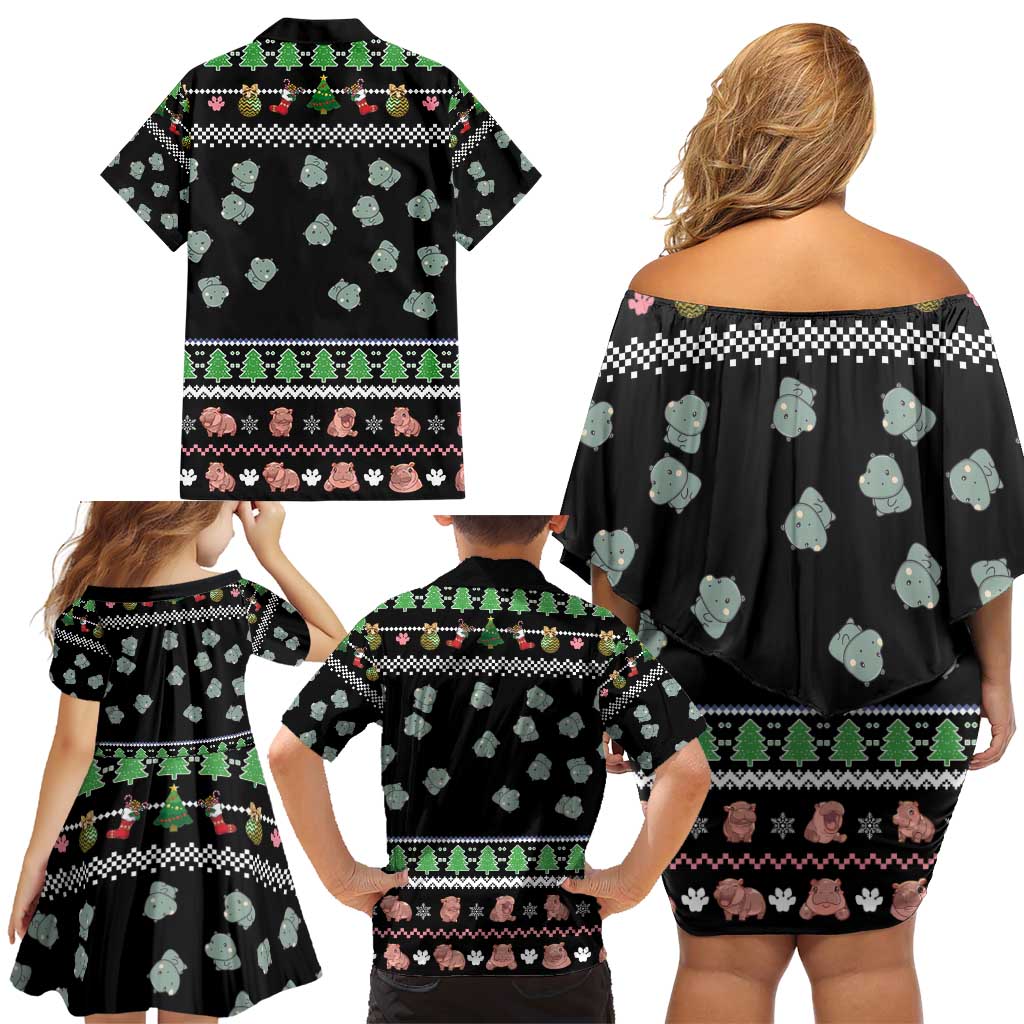 Christmas Become Ungovernable Moo Deng Family Matching Off Shoulder Short Dress and Hawaiian Shirt Humor Cute Baby Hippo Joke - Wonder Print Shop
