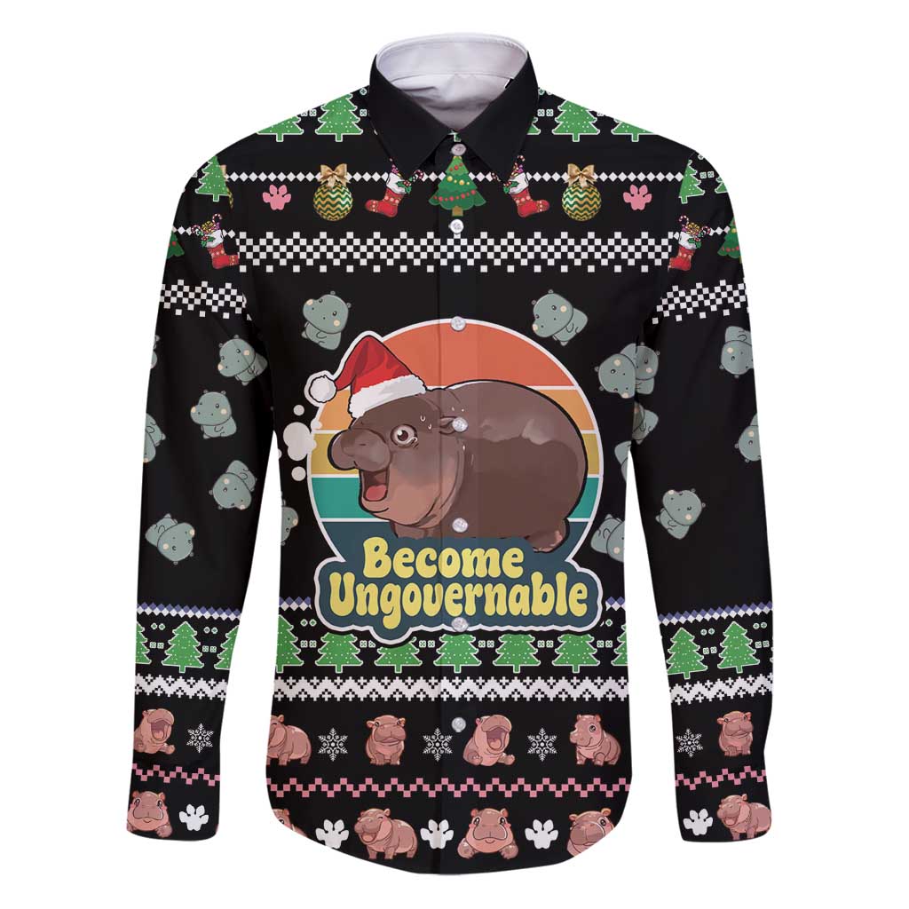 Christmas Become Ungovernable Moo Deng Family Matching Puletasi and Hawaiian Shirt Humor Cute Baby Hippo Joke - Wonder Print Shop