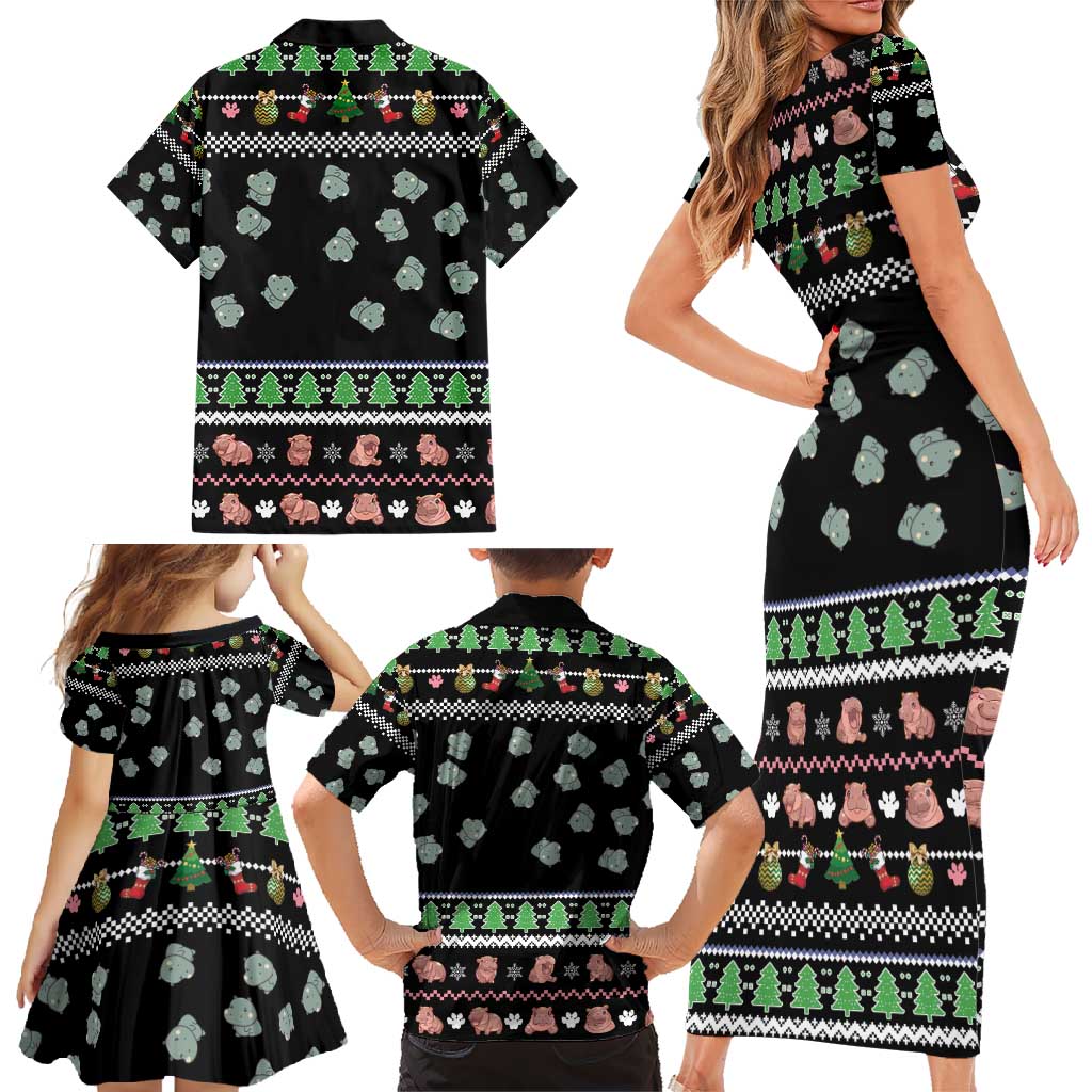 Christmas Become Ungovernable Moo Deng Family Matching Short Sleeve Bodycon Dress and Hawaiian Shirt Humor Cute Baby Hippo Joke - Wonder Print Shop