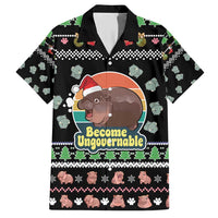 Christmas Become Ungovernable Moo Deng Family Matching Short Sleeve Bodycon Dress and Hawaiian Shirt Humor Cute Baby Hippo Joke - Wonder Print Shop