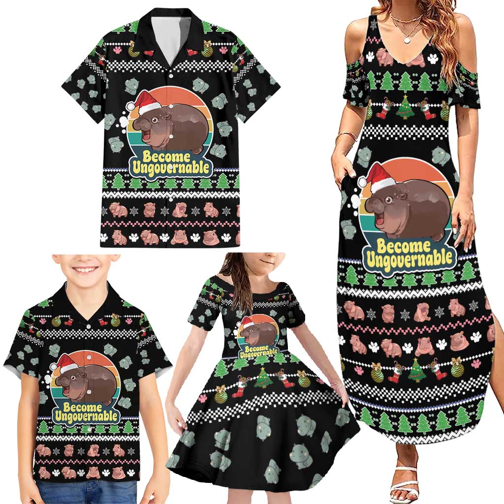 Christmas Become Ungovernable Moo Deng Family Matching Summer Maxi Dress and Hawaiian Shirt Humor Cute Baby Hippo Joke - Wonder Print Shop